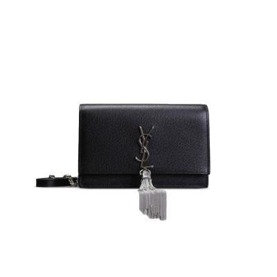 YSL KATE MONOGRAM TASSEL CHAIN WALLET IN GRAIN DE POUDRE EMBOSSED LEATHER 452159 (19*12.5*4cm)
